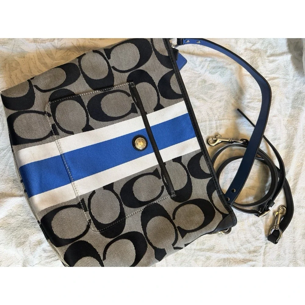 Coach Jacquard Black Blue Hamptons Weekend Satchel Purse C1282-10055